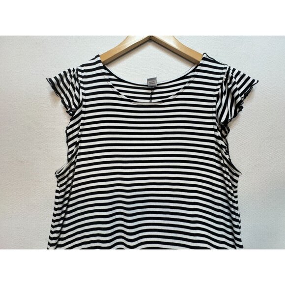 Old Navy Flutter Sleeves Swing Dress Womens Size L Black White Striped Casual - Picture 5 of 11
